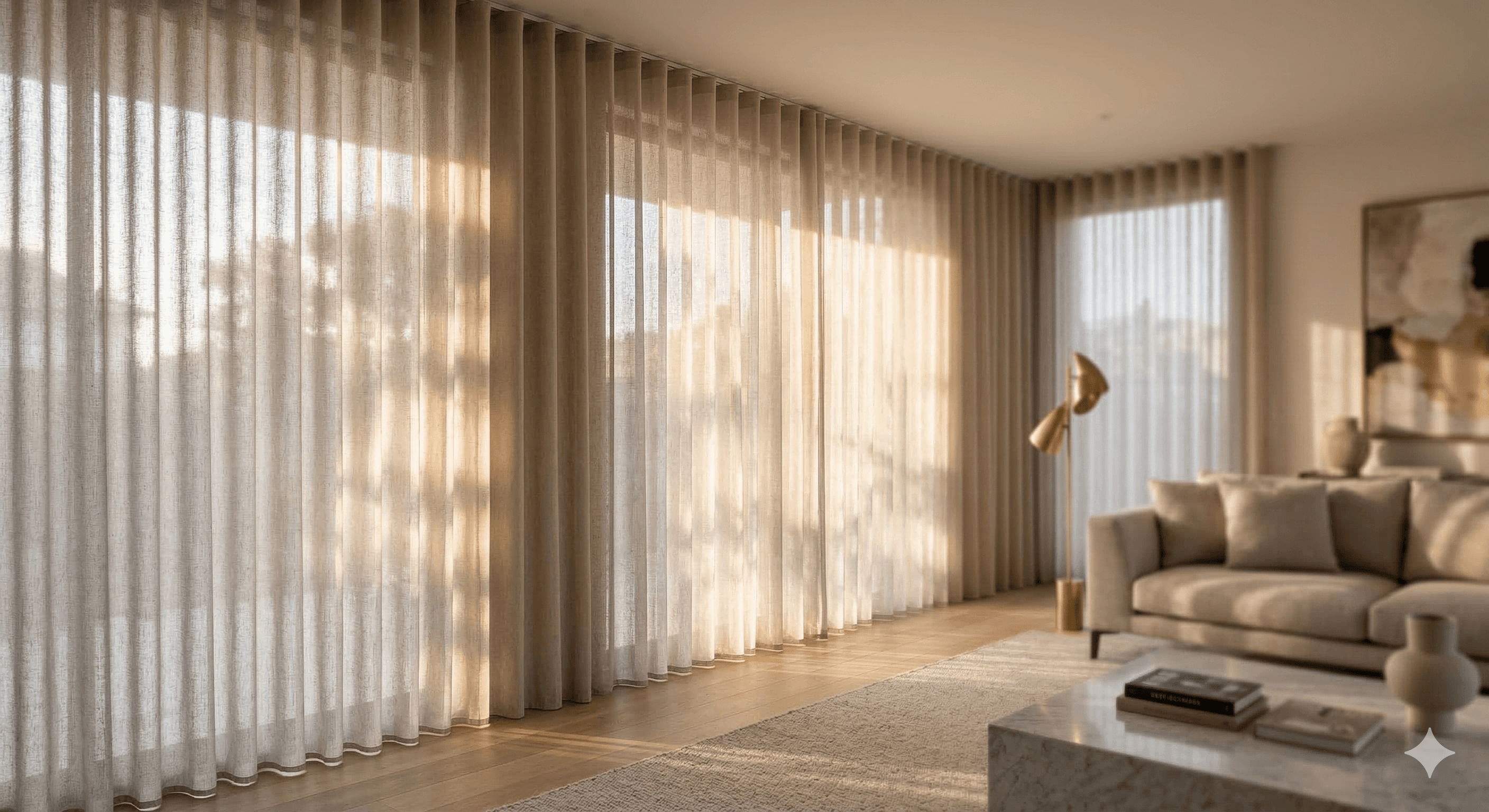 Luxurious curtains in warm natural light